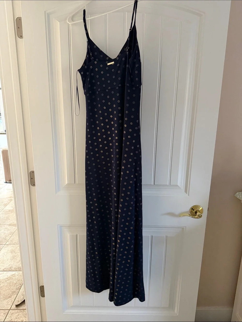 Michael Kors Navy Maxi Dress with Gold Dots